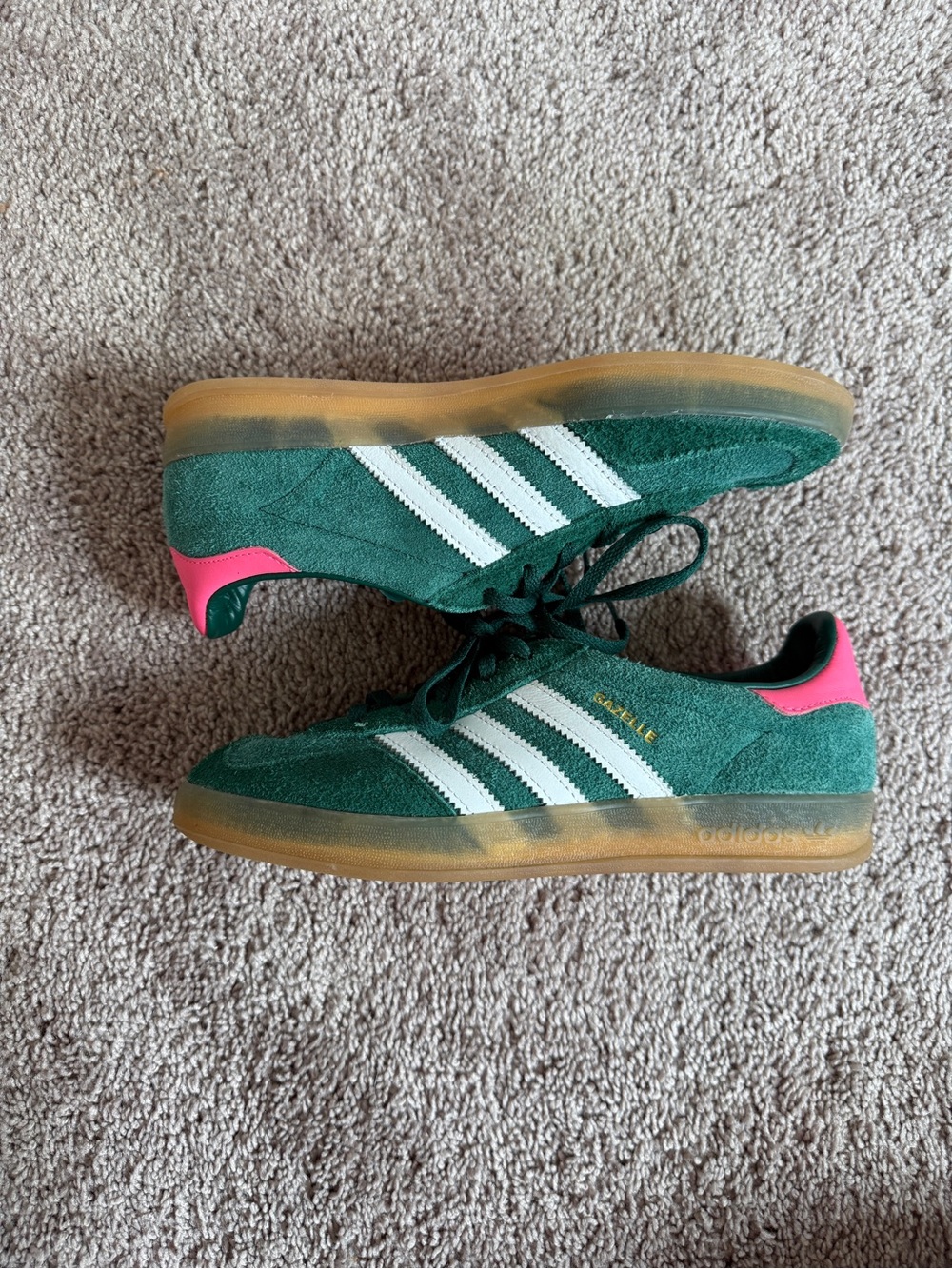 adidas Gazelle Green White Pink Suede Sneakers - Picture 12 of 15